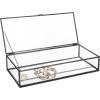 MyGift Glass Jewelry Box, Vintage Style Brass Metal & Clear Glass Mirrored Shadow Box Jewelry Display Case with Hinged Top Lid(Black)