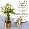 MyGift Glass and Gold Bottom Flower Vases, 10 inch Clear Glass Vases for Table Centerpieces Home Decor(Amber / Gold)