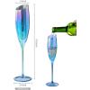 MyGift Iridescent Angled Rim Champagne Flute Set of 4, Sparkling Wine Stemless Glasses, Rainbow Transparent Prosecco Wine Glass, Cocktail Mimosa Glass Set, Holiday New Year Toasting (black)(Blue)