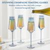 MyGift Iridescent Angled Rim Champagne Flute Set of 4, Sparkling Wine Stemless Glasses, Rainbow Transparent Prosecco Wine Glass, Cocktail Mimosa Glass Set, Holiday New Year Toasting (black)(Iridescent)