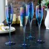 MyGift Iridescent Angled Rim Champagne Flute Set of 4, Sparkling Wine Stemless Glasses, Rainbow Transparent Prosecco Wine Glass, Cocktail Mimosa Glass Set, Holiday New Year Toasting (black)(Blue)