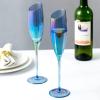 MyGift Iridescent Angled Rim Champagne Flute Set of 4, Sparkling Wine Stemless Glasses, Rainbow Transparent Prosecco Wine Glass, Cocktail Mimosa Glass Set, Holiday New Year Toasting (black)(Blue)