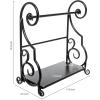 MyGift Metal Paper Towel Holder Stand with Shelf – Black Metal Freestanding Countertop Organizer for Kitchen, Scrollwork Design, Horizontal Storage for Spices, Napkins, and Condiments(Black)