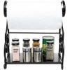 MyGift Metal Paper Towel Holder Stand with Shelf – Black Metal Freestanding Countertop Organizer for Kitchen, Scrollwork Design, Horizontal Storage for Spices, Napkins, and Condiments(Black)