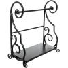 MyGift Metal Paper Towel Holder Stand with Shelf – Black Metal Freestanding Countertop Organizer for Kitchen, Scrollwork Design, Horizontal Storage for Spices, Napkins, and Condiments(Black)