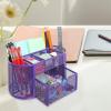 MyGift Metal Wire Mesh Desktop Supplies Organizer Caddy with 8 Compartments and Storage Drawer for Home Office School Dorm (Purple)(Purple)