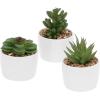 MyGift Mini Artificial Succulent Plants, Fake Indoor House Plants Living Room Decoration in Modern White Round Ceramic Pots, Set of 3