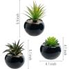 MyGift Mini Assorted Artificial Succulents in Round Black Ceramic Pots, Mixed Realistic Indoor House Plants, Set of 3(Black)
