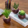 MyGift Mini Assorted Artificial Succulents in Round Black Ceramic Pots, Mixed Realistic Indoor House Plants, Set of 3(Brown)