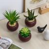 MyGift Mini Assorted Artificial Succulents in Round Black Ceramic Pots, Mixed Realistic Indoor House Plants, Set of 3(Brown)