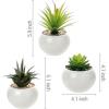MyGift Mini Assorted Artificial Succulents in Round Black Ceramic Pots, Mixed Realistic Indoor House Plants, Set of 3(Glossy White)