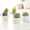 MyGift Miniature Artificial Succulents, Indoor Fake House Plants in Round White Geometric Ceramic Pots, Set of 4(Assortment #1)