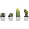 MyGift Miniature Artificial Succulents, Indoor Fake House Plants in Round White Geometric Ceramic Pots, Set of 4(Assortment #1)