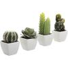 MyGift Miniature Artificial Succulents, Indoor Fake House Plants in Round White Geometric Ceramic Pots, Set of 4(Assortment #1)
