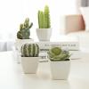MyGift Miniature Artificial Succulents, Indoor Fake House Plants in Round White Geometric Ceramic Pots, Set of 4(Assortment #1)