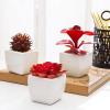 MyGift Miniature Artificial Succulents, Indoor Fake House Plants in Round White Geometric Ceramic Pots, Set of 4(Red (Set of 3))