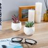 MyGift Miniature Artificial Succulents, Indoor Fake House Plants in Round White Geometric Ceramic Pots, Set of 4(White (Set of 4))