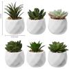 MyGift Miniature Artificial Succulents, Indoor Fake House Plants in Round White Geometric Ceramic Pots, Set of 4(White (Set of 6))