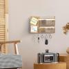 MyGift Modern Gold Metal Mesh Entryway Wall Organizer Command Center Cork Board Rack Includes 5 Key Hooks and 2 Mail Sorter Slots