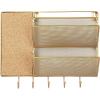 MyGift Modern Gold Metal Mesh Entryway Wall Organizer Command Center Cork Board Rack Includes 5 Key Hooks and 2 Mail Sorter Slots