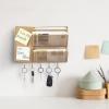 MyGift Modern Gold Metal Mesh Entryway Wall Organizer Command Center Cork Board Rack Includes 5 Key Hooks and 2 Mail Sorter Slots