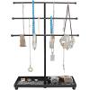 MyGift Modern Jewelry Organizer, 3 Tier Black Metal Tabletop Bracelet and Necklace Jewelry Storage Display Tree Rack with Base Ring Tray(3 Tier Black)