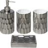 MyGift Modern Metallic Silver Ceramic Bathroom Accessory Set with Embossed Design – Soap Dish, Tumbler Cup, Toothbrush Holders and Pump Dispenser