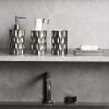 MyGift Modern Metallic Silver Ceramic Bathroom Accessory Set with Embossed Design – Soap Dish, Tumbler Cup, Toothbrush Holders and Pump Dispenser