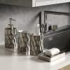 MyGift Modern Metallic Silver Ceramic Bathroom Accessory Set with Embossed Design – Soap Dish, Tumbler Cup, Toothbrush Holders and Pump Dispenser