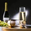 MyGift Modern Stemless Champagne Flute Glass Set of 4 Party Drinkware, Cocktails Prosecco Mimosa Glasses with Hammered Brass Plated Bottoms(Brass)