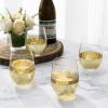 MyGift Modern Stemless Champagne Flute Glass Set of 4 Party Drinkware, Cocktails Prosecco Mimosa Glasses with Hammered Brass Plated Bottoms(Gold-Short)