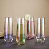MyGift Modern Stemless Champagne Flute Glass Set of 4 Party Drinkware, Cocktails Prosecco Mimosa Glasses with Hammered Brass Plated Bottoms(Iridescent)
