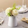 MyGift Modern White Ceramic Flower Vase, Ribbed Design Tabletop Small Vase Decor