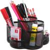 MyGift Rotating Black Metal Mesh Desktop Office Supplies Caddy with 7 Compartment for Pens, Pencils, Scissors and Accessories (Black)