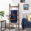 MyGift Rustic Brown Wood 4 ft Leaning Towel Ladder Rack for Bathroom Storage with 5 Hanging Rungs, Farmhouse Style Blanket and Quilt Display Ladder(Brown)