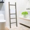 MyGift Rustic Brown Wood 4 ft Leaning Towel Ladder Rack for Bathroom Storage with 5 Hanging Rungs, Farmhouse Style Blanket and Quilt Display Ladder(Rustic Gray)