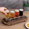 MyGift Rustic Dark Brown Slatted Wood Beer Flight Tasting Sampler Tray Server Set with 4 Glass Cups and Mini Chalkboard Labels