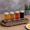 MyGift Rustic Dark Brown Slatted Wood Beer Flight Tasting Sampler Tray Server Set with 4 Glass Cups and Mini Chalkboard Labels