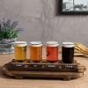 MyGift Rustic Dark Brown Slatted Wood Beer Flight Tasting Sampler Tray Server Set with 4 Glass Cups and Mini Chalkboard Labels