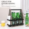 MyGift Rustic Solid Torched Wood 6 Slot Beverage Bottle Carrier Beer Caddy with Napkin Holder, Built-In Bottle Opener and Black Metal Side Accents