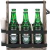 MyGift Rustic Solid Torched Wood 6 Slot Beverage Bottle Carrier Beer Caddy with Napkin Holder, Built-In Bottle Opener and Black Metal Side Accents