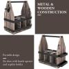 MyGift Rustic Solid Torched Wood 6 Slot Beverage Bottle Carrier Beer Caddy with Napkin Holder, Built-In Bottle Opener and Black Metal Side Accents