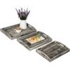 MyGift Rustic Solid Torched Wood Serving Trays, Stylish Decorative Tray Nesting Breakfast, Ottoman, Coffee Table Tray with Handles, 3-Piece Set(Torched Wood)