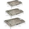 MyGift Rustic Solid Torched Wood Serving Trays, Stylish Decorative Tray Nesting Breakfast, Ottoman, Coffee Table Tray with Handles, 3-Piece Set(Torched Wood)