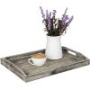 MyGift Rustic Solid Torched Wood Serving Trays, Stylish Decorative Tray Nesting Breakfast, Ottoman, Coffee Table Tray with Handles, 3-Piece Set(Torched Wood)
