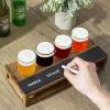 MyGift Rustic Solid Wood Sampler Tray Beer Flight Holder Serving Set with 4 Glasses and Erasable Chalkboard Label (Brown Solid Wood)(Burnt Wood-2)