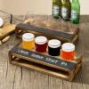 MyGift Rustic Solid Wood Sampler Tray Beer Flight Holder Serving Set with 4 Glasses and Erasable Chalkboard Label (Brown Solid Wood)(Burnt Wood-2)
