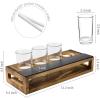 MyGift Rustic Solid Wood Sampler Tray Beer Flight Holder Serving Set with 4 Glasses and Erasable Chalkboard Label (Brown Solid Wood)(Burnt Wood-2)