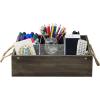 MyGift Rustic Solid Wood and Galvanized Multipurpose Organizer Caddy with 6 Metal Partition Divided Slots and Rope Handles, Vintage Style Wine Bottle Crate Storage Gift Box