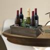 MyGift Rustic Solid Wood and Galvanized Multipurpose Organizer Caddy with 6 Metal Partition Divided Slots and Rope Handles, Vintage Style Wine Bottle Crate Storage Gift Box